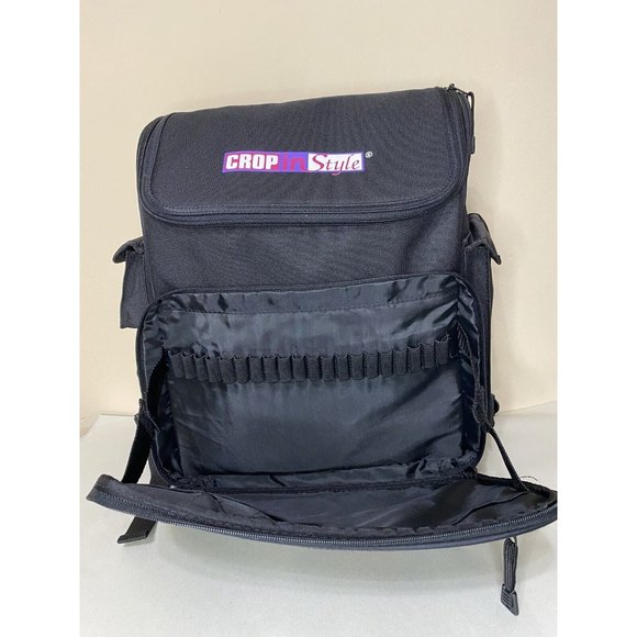 Crop In Style Black Canvas Zip Up Scrapbook Arts & Crafts Backpack Bookbag - Picture 2 of 8